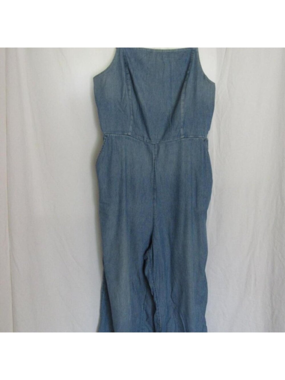 old navy capri denim romper with stretchy back and adjustable straps
